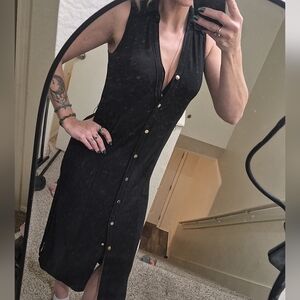 Anne Klein Black Midi Dress with Gold Buttons
